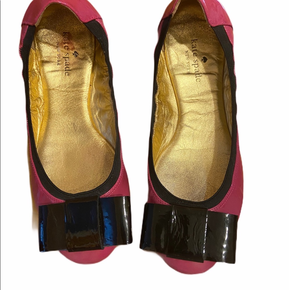 Kate Spade Patent Leather Flats with Black Bow.